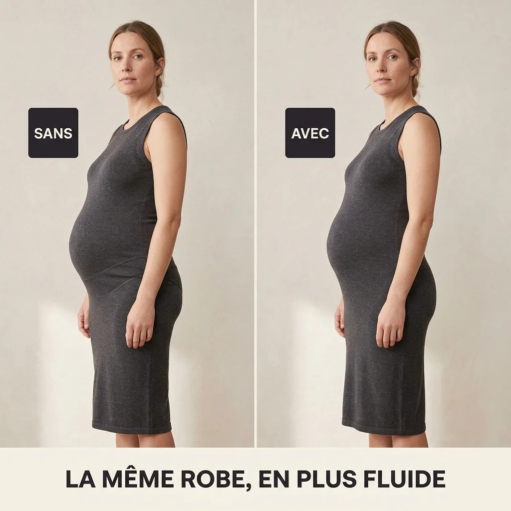 La même robe sans puis avec Shaperly Galbe, comparaison du tombé du tissu