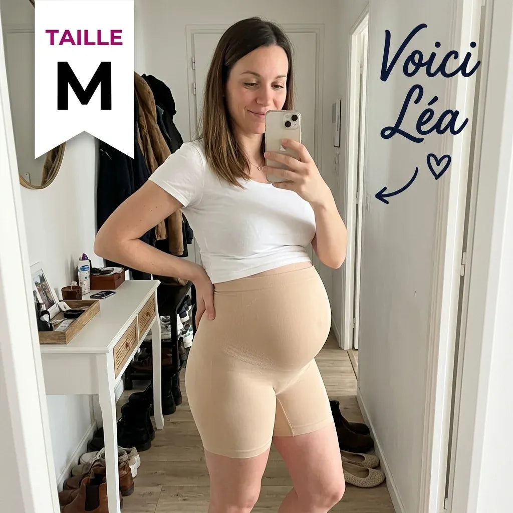 Léa porte la taille M, Shaperly Galbe coloris Nude
